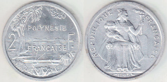 1965 French Polynesia 2 Francs (Unc)